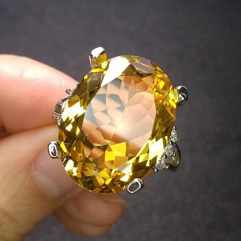 925 Adjustable Sterling Silver Women's Citrine White Gold Plated Egg Shape Gemstone Rings Emerald Rings Women's Wedding Engagement Jewelry CZC771 (adjustable opening, yellow) in Kuwait