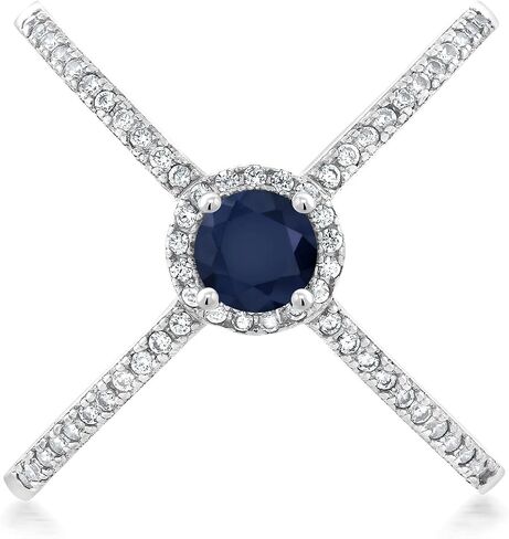 Gem Stone King 925 Sterling Silver Blue Sapphire Criss Cross X Ring For Women | 1.42 Cttw | Round 5MM | Gemstone Birthstone | Wedding Engagement Anniversary Promise Ring For Women in Saudi Arabia