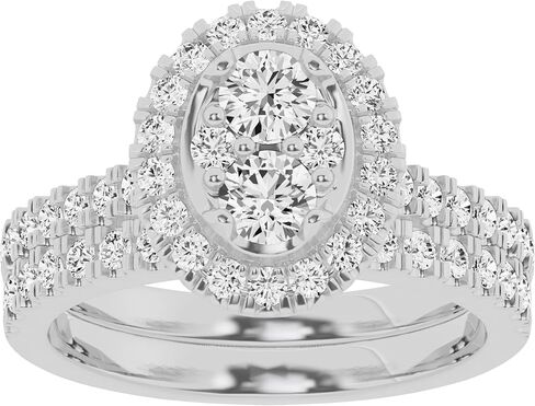 Belacqua Lab Grown Diamond Oval Shape Bridal Set in 10K White Gold, 1 1/2 to 2 Carat, Round Cut, H-I Color, SI3-I1 Clarity, Wedding Jewelry for Women, Gift Box Included in Kuwait