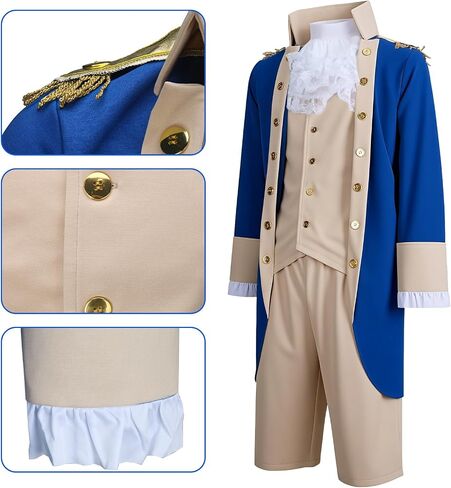 PARTYEVER Mens Colonial Costume Republican Governor Washington Cosplay Outfits Halloween Historical President Uniforms in Saudi Arabia