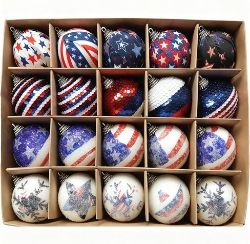 20Pcs 4th of July Tree Decorations - Patriotic Ornaments Hanging Balls,Red White Blue Decorations for Independence Day Veteran Day Memorial Day Home Decor in Kuwait