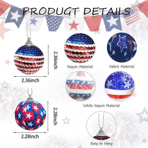 20Pcs 4th of July Tree Decorations - Patriotic Ornaments Hanging Balls,Red White Blue Decorations for Independence Day Veteran Day Memorial Day Home Decor in Kuwait