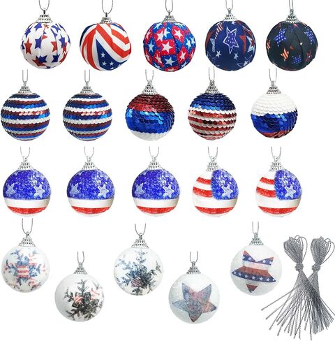 20Pcs 4th of July Tree Decorations - Patriotic Ornaments Hanging Balls,Red White Blue Decorations for Independence Day Veteran Day Memorial Day Home Decor in Kuwait
