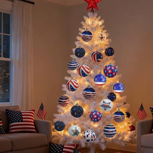 20Pcs 4th of July Tree Decorations - Patriotic Ornaments Hanging Balls,Red White Blue Decorations for Independence Day Veteran Day Memorial Day Home Decor in Kuwait