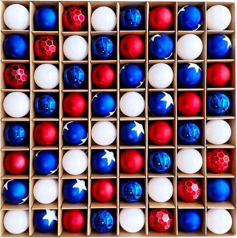 Emopeak 4th of July Tree Balls Ornaments, 64 Count Mini 1.2 Inch Memorial Day Decorations Shatterproof Hanging Ornament for Tree, Independence Day American Party Patriotic Red White and Blue Decor in Saudi Arabia