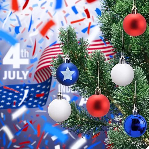 Emopeak 4th of July Tree Balls Ornaments, 64 Count Mini 1.2 Inch Memorial Day Decorations Shatterproof Hanging Ornament for Tree, Independence Day American Party Patriotic Red White and Blue Decor in Saudi Arabia