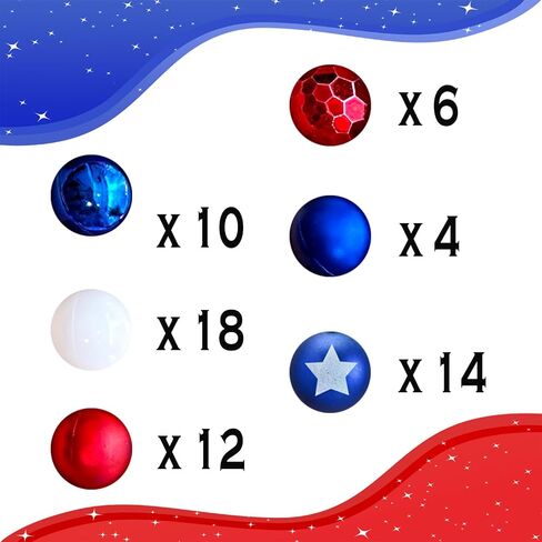 Emopeak 4th of July Tree Balls Ornaments, 64 Count Mini 1.2 Inch Memorial Day Decorations Shatterproof Hanging Ornament for Tree, Independence Day American Party Patriotic Red White and Blue Decor in Saudi Arabia