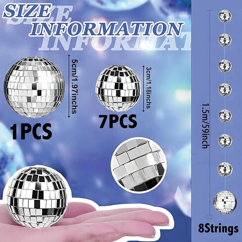 8 Pack Disco Party Decorations Mini Disco Ball Garlands Silver Mirror Ball Hanging Banner Silver Streamer Curtains for Birthday Wedding Christmas Party Backdrop Supplies in Saudi Arabia