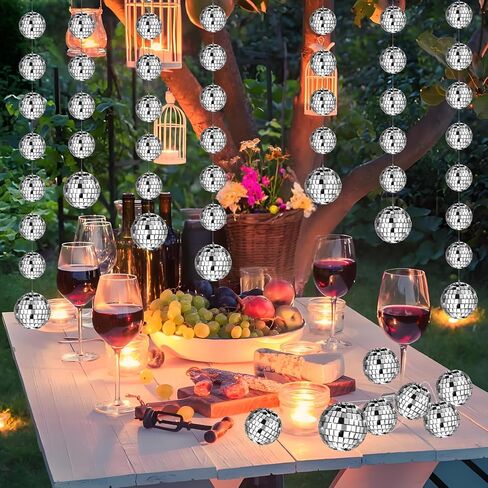 8 Pack Disco Party Decorations Mini Disco Ball Garlands Silver Mirror Ball Hanging Banner Silver Streamer Curtains for Birthday Wedding Christmas Party Backdrop Supplies in Saudi Arabia