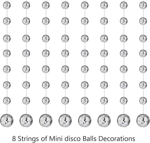 8 Pack Disco Party Decorations Mini Disco Ball Garlands Silver Mirror Ball Hanging Banner Silver Streamer Curtains for Birthday Wedding Christmas Party Backdrop Supplies in Saudi Arabia