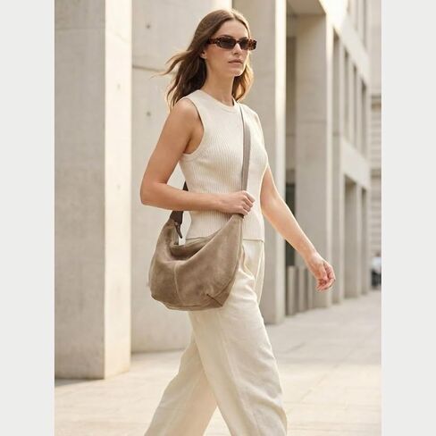 Suede Hobo Purse Crossbody Bag for Women Crescent Shoulder Bag with Zipper Closure for Everyday Use in Saudi Arabia