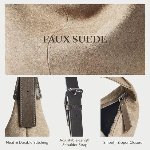 Suede Hobo Purse Crossbody Bag for Women Crescent Shoulder Bag with Zipper Closure for Everyday Use in Saudi Arabia