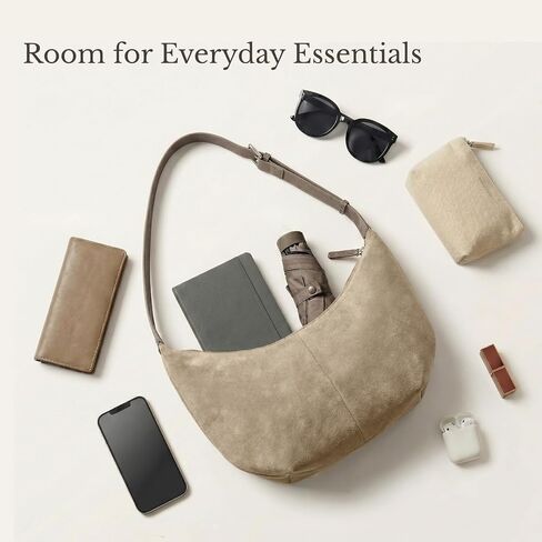 Suede Hobo Purse Crossbody Bag for Women Crescent Shoulder Bag with Zipper Closure for Everyday Use in Saudi Arabia