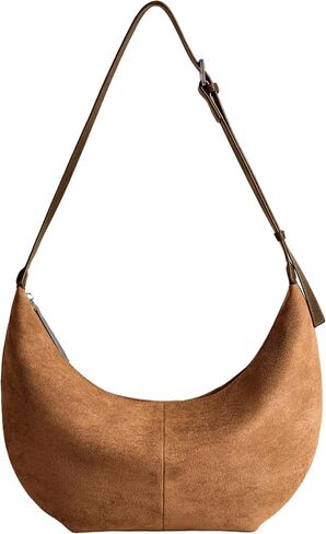 Suede Hobo Purse Crossbody Bag for Women Crescent Shoulder Bag with Zipper Closure for Everyday Use in Saudi Arabia