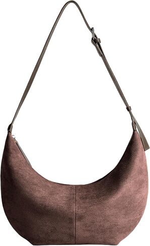 Suede Hobo Purse Crossbody Bag for Women Crescent Shoulder Bag with Zipper Closure for Everyday Use in Saudi Arabia