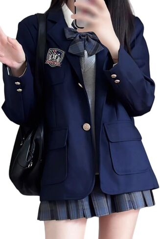 Japanese Style School Uniform Anime JK Uniform Costume Navy Blue Blazer Plaid Skirt Shirt Knit Vest Set for Women in Saudi Arabia
