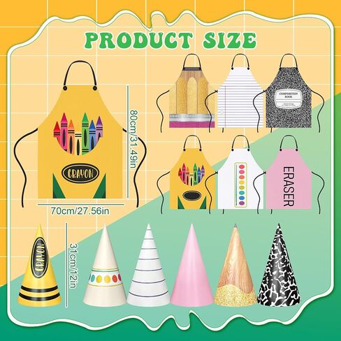 18 Pcs/6 Sets Stationery Group Costume for Adults Pencil Costume Teachers Apron Costume Bulk Back to School Gift Includes Apron Sock Hat for Funny Crayon Pencil Dress Outfit Cosplay Dress up in Saudi Arabia