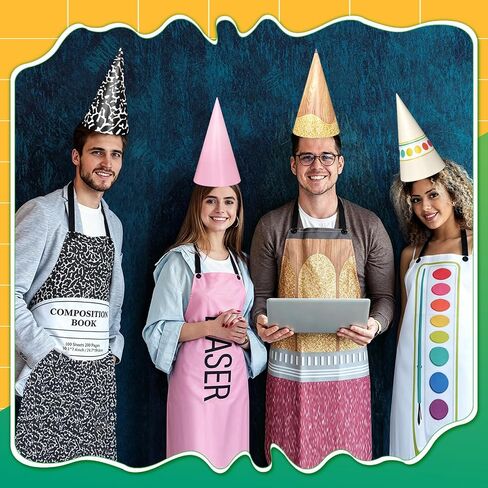 18 Pcs/6 Sets Stationery Group Costume for Adults Pencil Costume Teachers Apron Costume Bulk Back to School Gift Includes Apron Sock Hat for Funny Crayon Pencil Dress Outfit Cosplay Dress up in Saudi Arabia