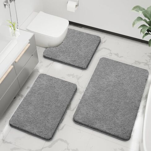 Ultra Soft Microfiber Bathroom Rug Set 3 Pieces - Non Slip Quick Dry Bath Mats for Bathroom Floor, Absorbent Shower Rugs with 20x32"/17x24"/20x24", Machine Washable Bath Rugs for Tub, Shower, Vanity in Saudi Arabia