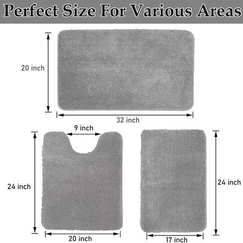 Ultra Soft Microfiber Bathroom Rug Set 3 Pieces - Non Slip Quick Dry Bath Mats for Bathroom Floor, Absorbent Shower Rugs with 20x32"/17x24"/20x24", Machine Washable Bath Rugs for Tub, Shower, Vanity in Saudi Arabia