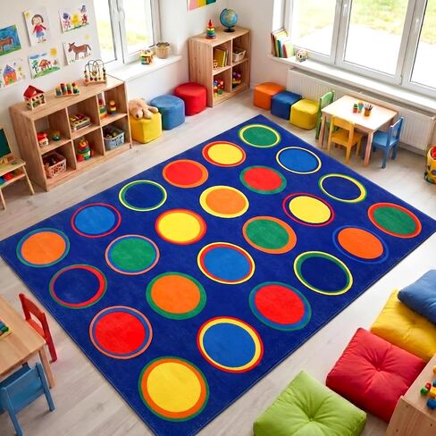 Classroom Carpets Playmat Rugs with Spots, 6x9 ft 24 Seat Classroom Kids Circle Time Learning Area Rugs, Colorful Dot Children's Nursery Sitting Play Mat for Preschool Kindergarten Playroom Daycare in Kuwait