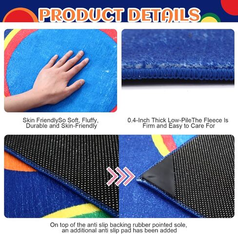 Classroom Carpets Playmat Rugs with Spots, 6x9 ft 24 Seat Classroom Kids Circle Time Learning Area Rugs, Colorful Dot Children's Nursery Sitting Play Mat for Preschool Kindergarten Playroom Daycare in Kuwait