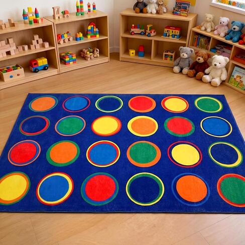 Classroom Carpets Playmat Rugs with Spots, 6x9 ft 24 Seat Classroom Kids Circle Time Learning Area Rugs, Colorful Dot Children's Nursery Sitting Play Mat for Preschool Kindergarten Playroom Daycare in Kuwait