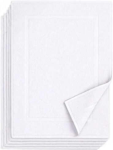 100% Cotton White Bath Mat Set of 6 (NOT A Rug) - 18" x 31" - 650 GSM Bath Mats for Bathroom - Soft Bathroom Mats - Highly Absorbent & Quick Dry Shower Mat Set (White) in Kuwait