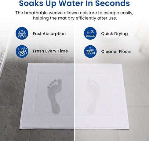 100% Cotton White Bath Mat Set of 6 (NOT A Rug) - 18" x 31" - 650 GSM Bath Mats for Bathroom - Soft Bathroom Mats - Highly Absorbent & Quick Dry Shower Mat Set (White) in Kuwait