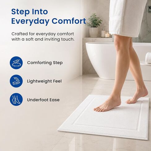 100% Cotton White Bath Mat Set of 6 (NOT A Rug) - 18" x 31" - 650 GSM Bath Mats for Bathroom - Soft Bathroom Mats - Highly Absorbent & Quick Dry Shower Mat Set (White) in Kuwait