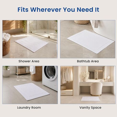 100% Cotton White Bath Mat Set of 6 (NOT A Rug) - 18" x 31" - 650 GSM Bath Mats for Bathroom - Soft Bathroom Mats - Highly Absorbent & Quick Dry Shower Mat Set (White) in Kuwait
