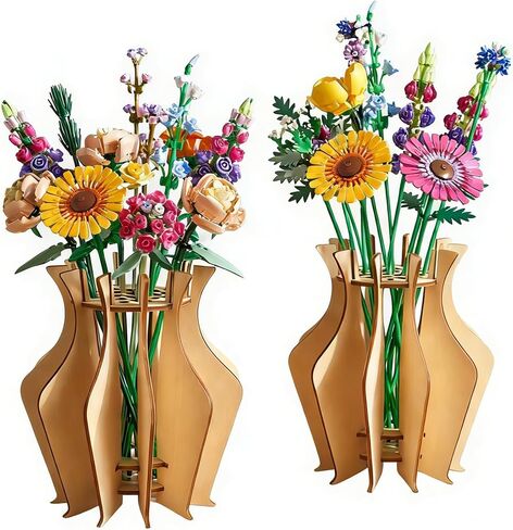 2 Pack Wooden Lego Flower Vase, Puzzle Vase for Lego Flowers Bouquet Building Set, Wooden Display Stand for Lego Botanicals Flower Lovers Lego Vase for Roses Cherry Blossom Sunflower Daffodils in Saudi Arabia