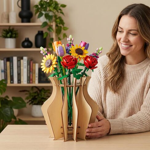 2 Pack Wooden Lego Flower Vase, Puzzle Vase for Lego Flowers Bouquet Building Set, Wooden Display Stand for Lego Botanicals Flower Lovers Lego Vase for Roses Cherry Blossom Sunflower Daffodils in Saudi Arabia