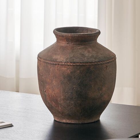 LB2 Ceramic Rustic Vase, 13.6" Tall Zen Style Terra Cotta Pitcher, Distressed Farmhouse Decor, Pottery Decorative Flower Vase for Home, Table, Living Room in Saudi Arabia