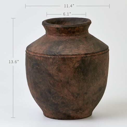 LB2 Ceramic Rustic Vase, 13.6" Tall Zen Style Terra Cotta Pitcher, Distressed Farmhouse Decor, Pottery Decorative Flower Vase for Home, Table, Living Room in Saudi Arabia