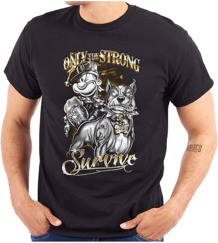 Brisco Brands Urban Popeye Dog Only Strong Survive Graphic T Shirt Men or Women in Kuwait