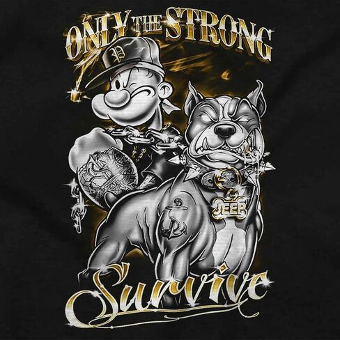 Brisco Brands Urban Popeye Dog Only Strong Survive Graphic T Shirt Men or Women in Kuwait