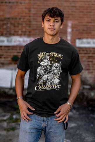 Brisco Brands Urban Popeye Dog Only Strong Survive Graphic T Shirt Men or Women in Kuwait