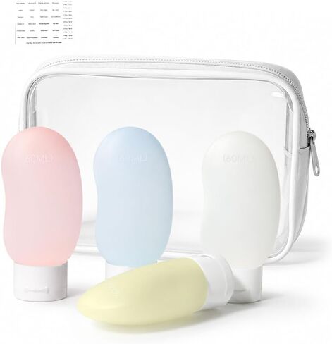 Travel Bottles 4 Pack – 2oz TSA Approved Travel Size Containers, Kidney-Shaped Ergonomic Design with Leak-Proof, Refillable Shampoo & Conditioner Bottles for Cruise & Airplane Travel in Saudi Arabia