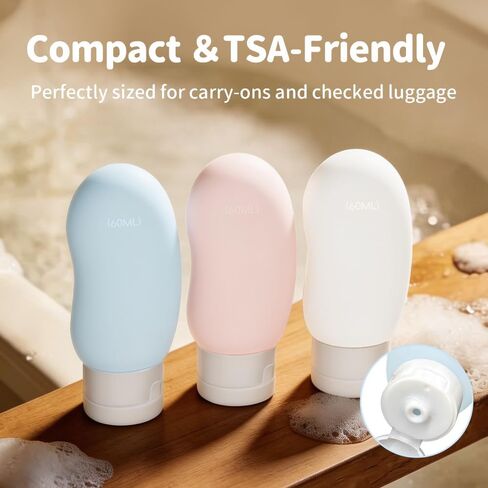 Travel Bottles 4 Pack – 2oz TSA Approved Travel Size Containers, Kidney-Shaped Ergonomic Design with Leak-Proof, Refillable Shampoo & Conditioner Bottles for Cruise & Airplane Travel in Saudi Arabia