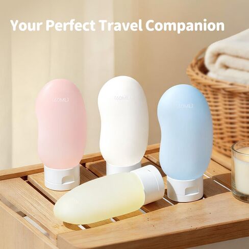 Travel Bottles 4 Pack – 2oz TSA Approved Travel Size Containers, Kidney-Shaped Ergonomic Design with Leak-Proof, Refillable Shampoo & Conditioner Bottles for Cruise & Airplane Travel in Saudi Arabia