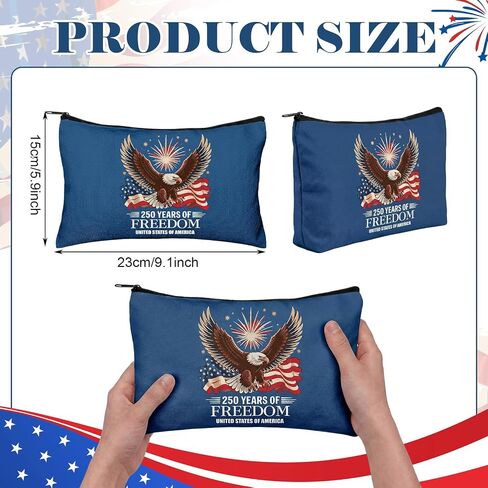 9 Pcs 250th Anniversary Merchandise Gift USA for Women America Patriotic Canvas Makeup Bags with Zipper Celebrating 1776-2026 4th of July Independence Day Purse Memorial Day Commemorative Party Favor in Kuwait