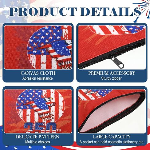 9 Pcs 250th Anniversary Merchandise Gift USA for Women America Patriotic Canvas Makeup Bags with Zipper Celebrating 1776-2026 4th of July Independence Day Purse Memorial Day Commemorative Party Favor in Kuwait