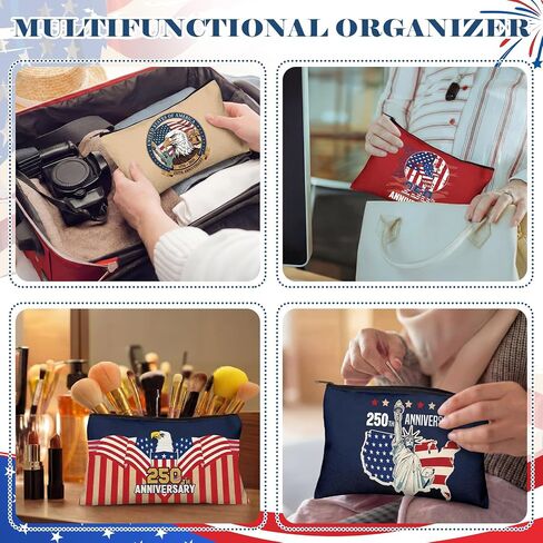 9 Pcs 250th Anniversary Merchandise Gift USA for Women America Patriotic Canvas Makeup Bags with Zipper Celebrating 1776-2026 4th of July Independence Day Purse Memorial Day Commemorative Party Favor in Kuwait