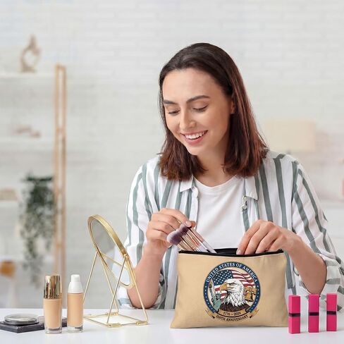 9 Pcs 250th Anniversary Merchandise Gift USA for Women America Patriotic Canvas Makeup Bags with Zipper Celebrating 1776-2026 4th of July Independence Day Purse Memorial Day Commemorative Party Favor in Kuwait