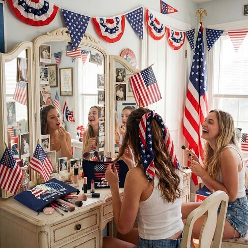 9 Pcs 250th Anniversary Merchandise Gift USA for Women America Patriotic Canvas Makeup Bags with Zipper Celebrating 1776-2026 4th of July Independence Day Purse Memorial Day Commemorative Party Favor in Kuwait
