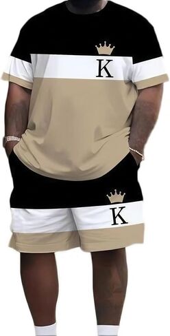 Men's 2 Piece Outfits Short-Sleeve T-Shirt and Shorts Set Color Block Casual Activewear Tracksuits in Kuwait