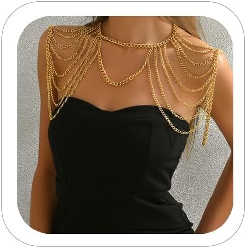 Gold Body Chain Shoulder Chain Punk Layered Arm Chain Women Tasssel Shoulder Necklace Party Nightclub Bridal Body Jewelry in Saudi Arabia