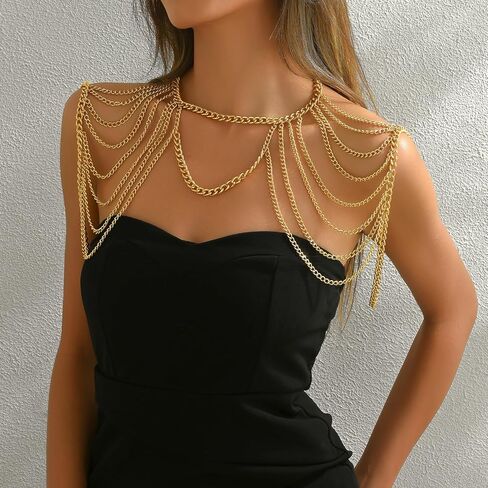 Gold Body Chain Shoulder Chain Punk Layered Arm Chain Women Tasssel Shoulder Necklace Party Nightclub Bridal Body Jewelry in Saudi Arabia