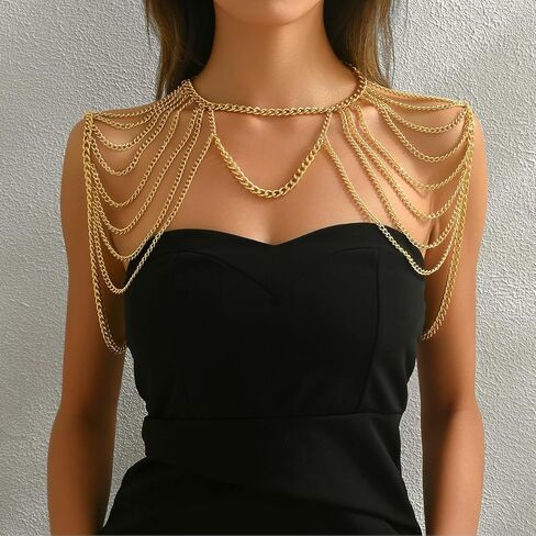 Gold Body Chain Shoulder Chain Punk Layered Arm Chain Women Tasssel Shoulder Necklace Party Nightclub Bridal Body Jewelry in Saudi Arabia